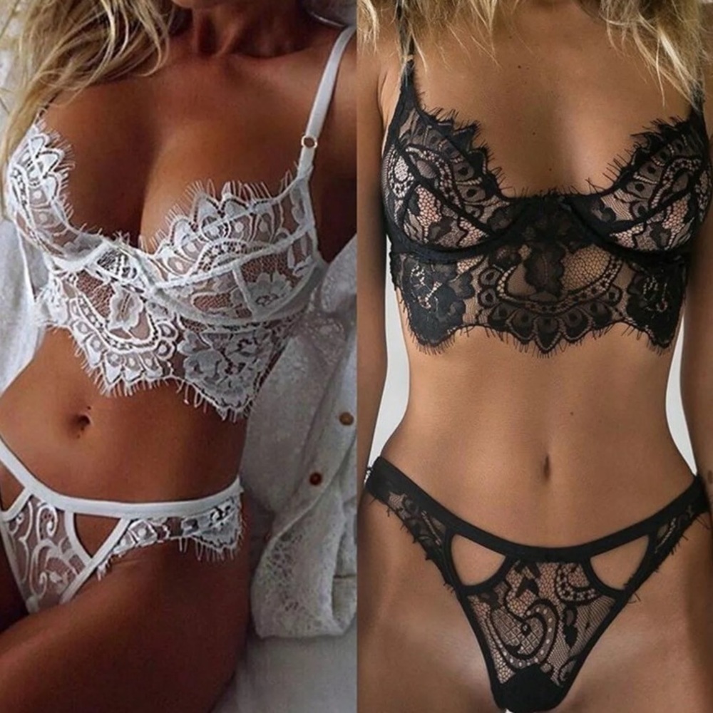 NWT Sexy Lace Lingerie Black Floral Boho Bohr Eyelash Set